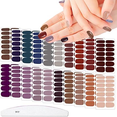 XEAOHESY 20 Sheets Dark Solid Color Nail Polish Strips with Nail File Self-Adhesive Retro Color Gel Nail Strips Full Nail Wraps for Women Nails Art