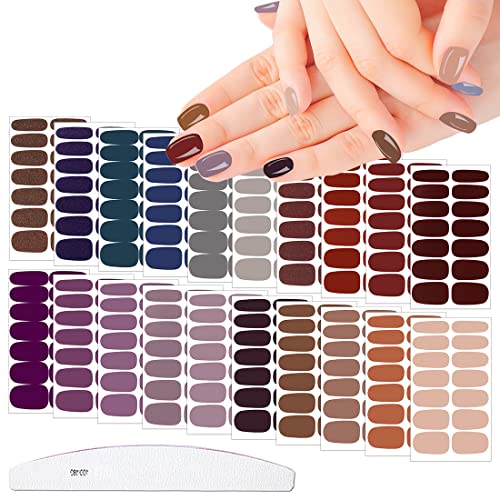 Xeaohesy 20 Sheets Dark Solid Color Nail Polish Strips With Nail File Self-Adhesive Retro Color Gel Nail Strips Full Nail Wraps For Women Nails Art #TOP2