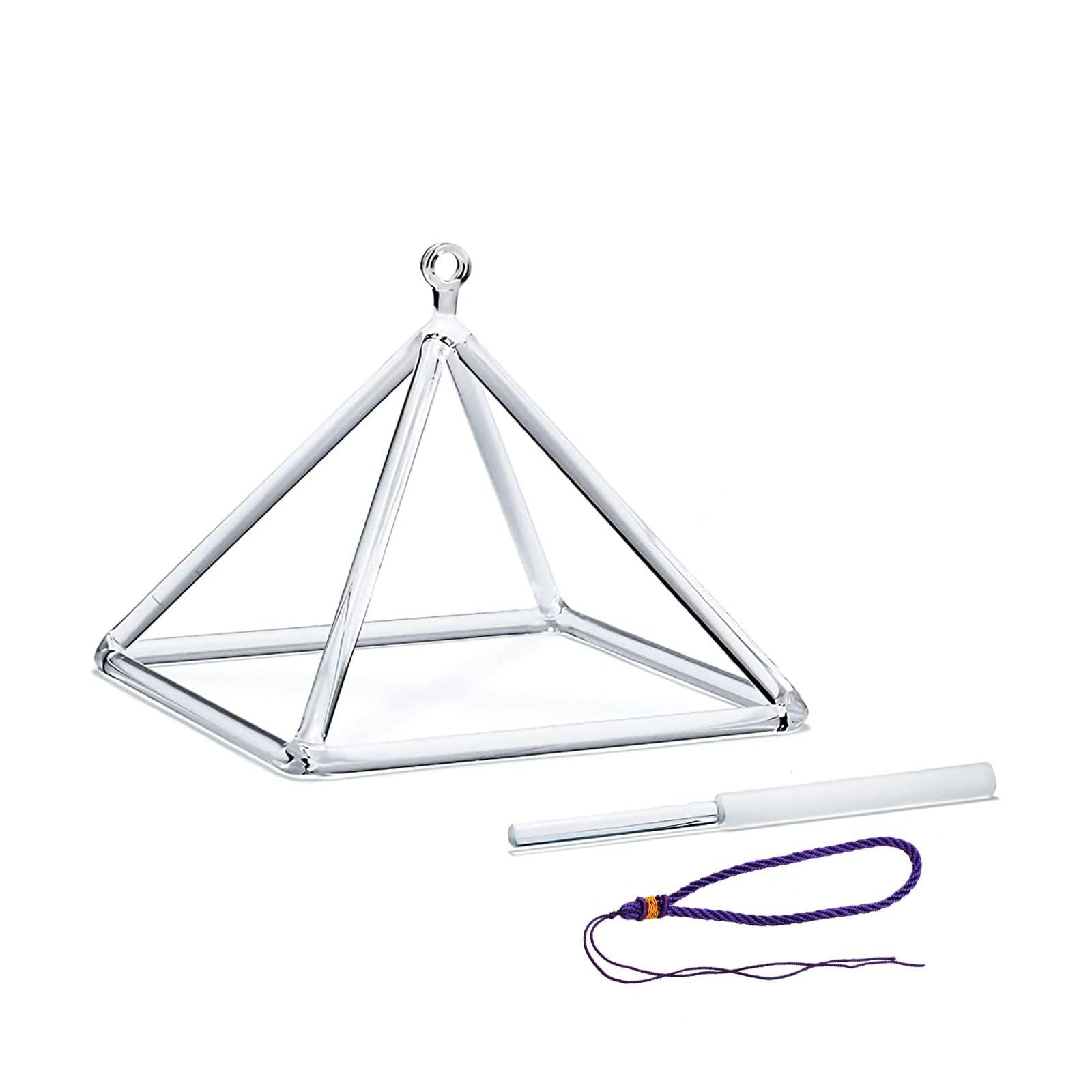 Hye-eun Piramide di cristallo da 8 pollici in quarzo trasparente con asta sonora di cristallo e corda viola, per terapia acustica, meditazione e lavoro energetico