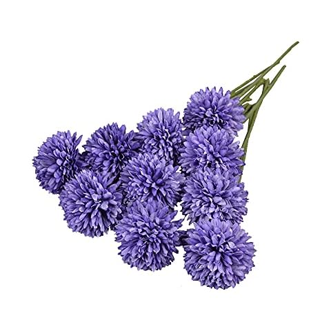Eternal Blossom 10 Pieces of Artificial Flowers Chrysanthemum Ball Bouquet, Silk Hydrangea Bouquet, Suitable f or Home Garden Party Office Coffee House Decoration(Purple) Cover