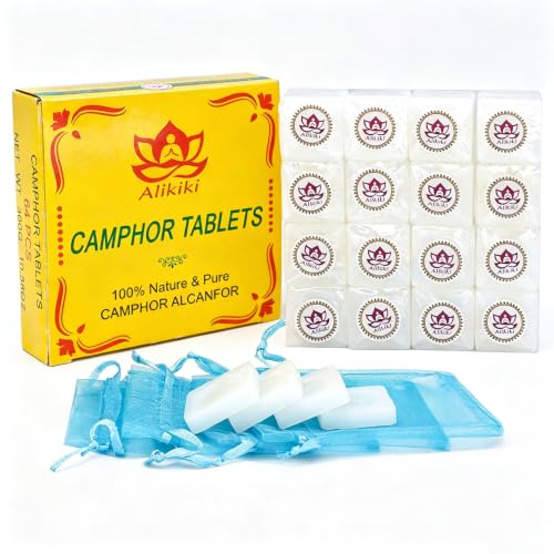 300Grams Natural Camphor Blocks – 64-Tablets Refined Pure Camphor Cubes for Indian Pooja Alcanfor Tablets Religious Purpose Kapoor for Pooja Odor Eliminator Incense Ideal Indian Ritual