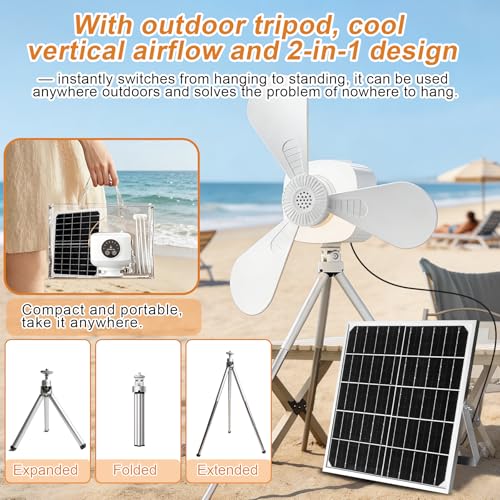 New Solar Ceiling Fan Light, Solar Powered Panel and Portable Camping Fan Light with 7500mAh Battery Remote Control, Rechargeable Gazebo Fan for Patios,Shed, Greenhouse, RVs,Canopy, Chicken Coop - image 5