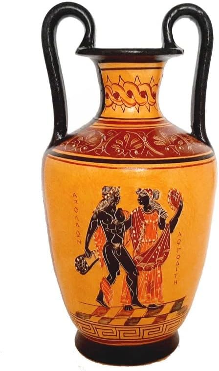 Greek Amphora Ceramic Vase 25cm, God Dionysus with Maenads, Handmade Hand-Painted, Ancient Greek Art