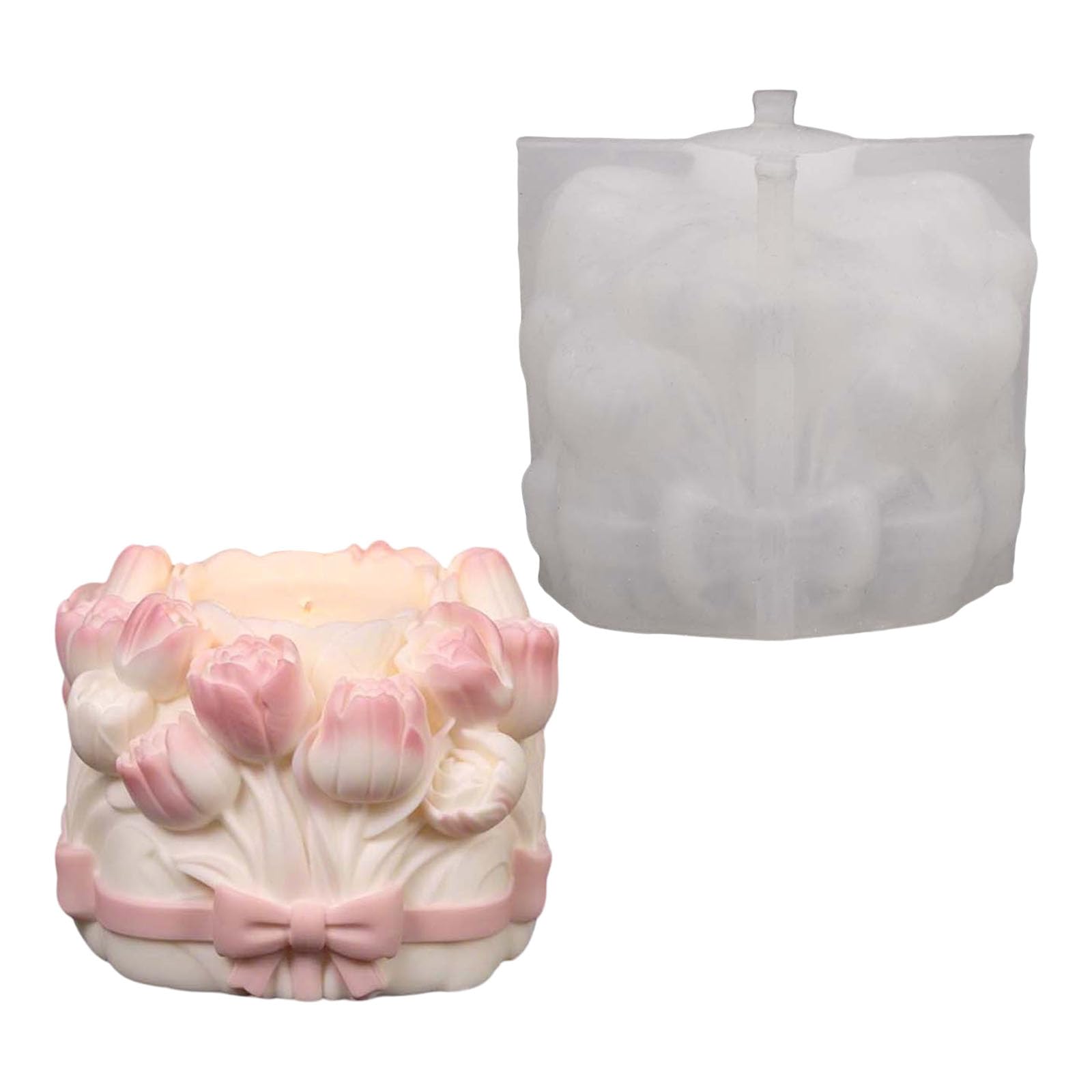 PLCPDM Decorative Plaster Mold Silicone Flower Casting Mold for Wax Resin Cement, Floral Cluster Form with Ribbon Detail for Desk Decor Display Flower Silicone Casting Wax Resin Plaster Decor