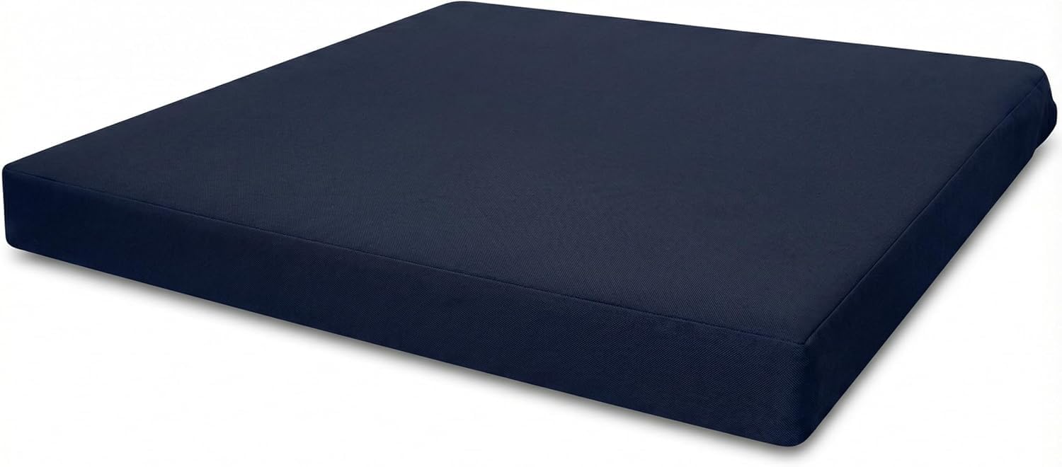 MOTHER LAND Waterproof Seat Pad Indoor & Outdoor Garden Rattan Furniture Foam Pad with Removable Zipper Cover 4cm Thickness (51 x 48 cm / 20" x 19", Navy Blue)