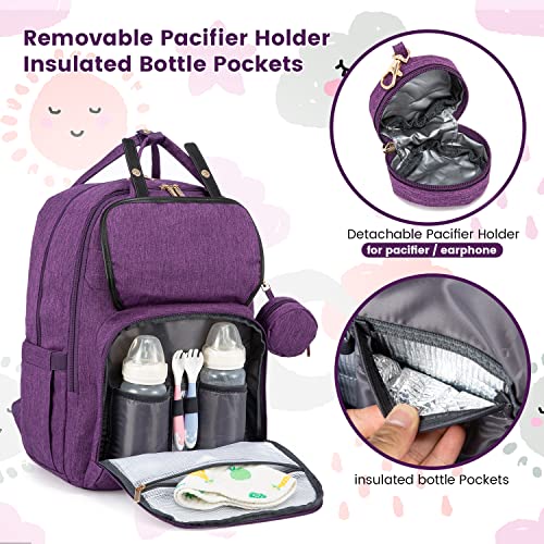 Lovevook Diaper Bag Backpack, Flap Multipurpose Diaper Bag For Baby, Waterproof Travel Baby Bag For Mom With Changing Pad, Portable Nappy Bag Insulated Pockets, Stylish & Large Capacity, Purple #TOP2