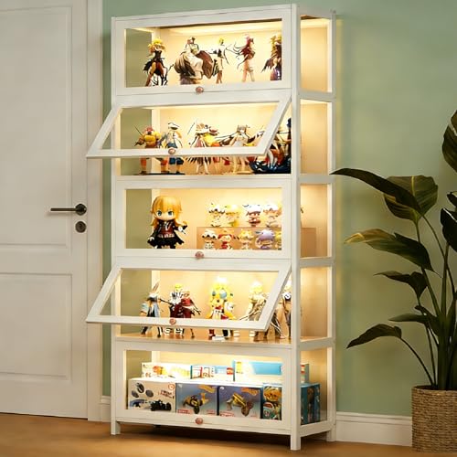 YGWBGA Display Storage Cabinet, 5-Tier Curio Cabinet with Flip-up Cabinet Doors for Collectibles,Display Shelf &Toy Organizers, Kids Bookcase for Bedroom, Living Room, Reading Nook, Office