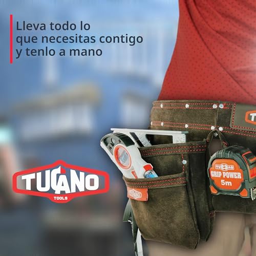 Miniatura 3 de Tucano Cinturón De Herramientas De Cuero Para Enmarcadores, Carpinteros, Electricistas . Perfecto Y Práctico Para Mujeres. 12 Bolsillos De Gran Capacidad, Rojo