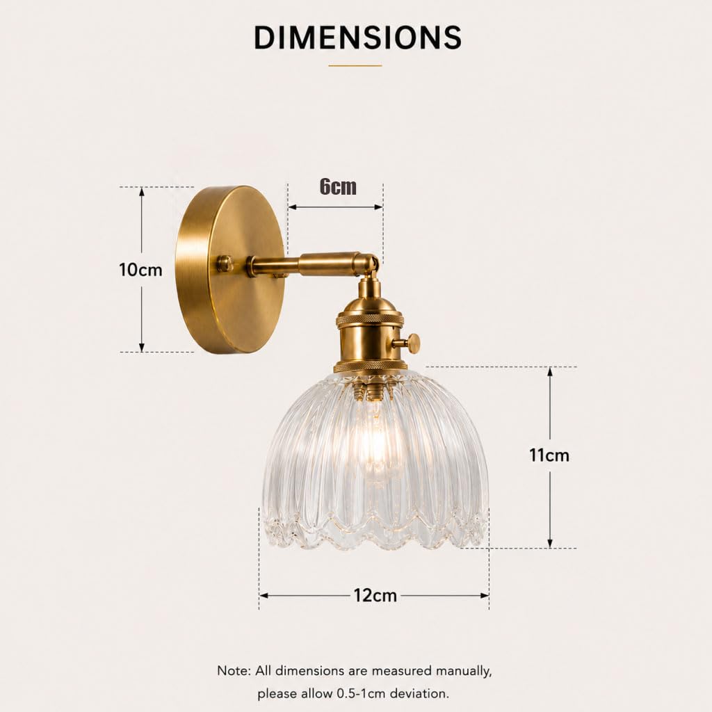 Lots de 2 Applique Murale Intérieure avec Interrupteur Lampe Murale en Verre Fleur Applique Salle de Bain Vintage E27 Luminaire Mural pour Chambre Salon Cuisine