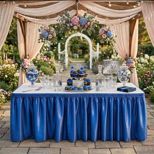 Jupe de table en plastique bleu royal 29x14m jetable et réutilisable DecorRack - 4