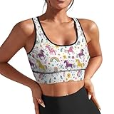 Delerain Unicorns Rainbow Women Sports Bra with Pads Yoga Tank Tops Fitness Workout Running Crop Top U Neck, L