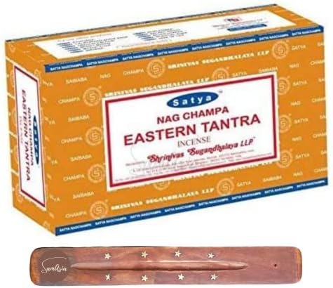 Satya Nag Champa White Sage Incense Sticks | x12 pack | with SAMASIA incense sticks holder | Used for Aromatherapy, Spa, Yoga, Weddings, Meditation, Healing, Positivity and Relaxation