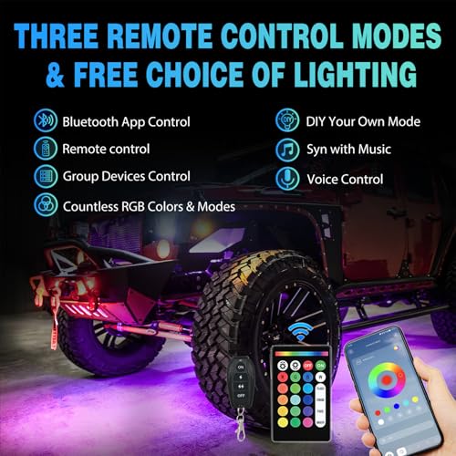 Image of Nilight RGBW LED Rock Lights Kit, 10 Pods 22LED Wide Angle Remote & Bluetooth App Dual Control with Music Modes Multicolor Underglow Neon Wheel Well Light Fit for ATV UTV SUV Offroad Truck RZR Boat