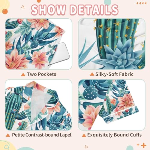 senya Succulent Plant A Satin Summer Pajama Sets Silk Short Sleeve Button Down Sleepwear3