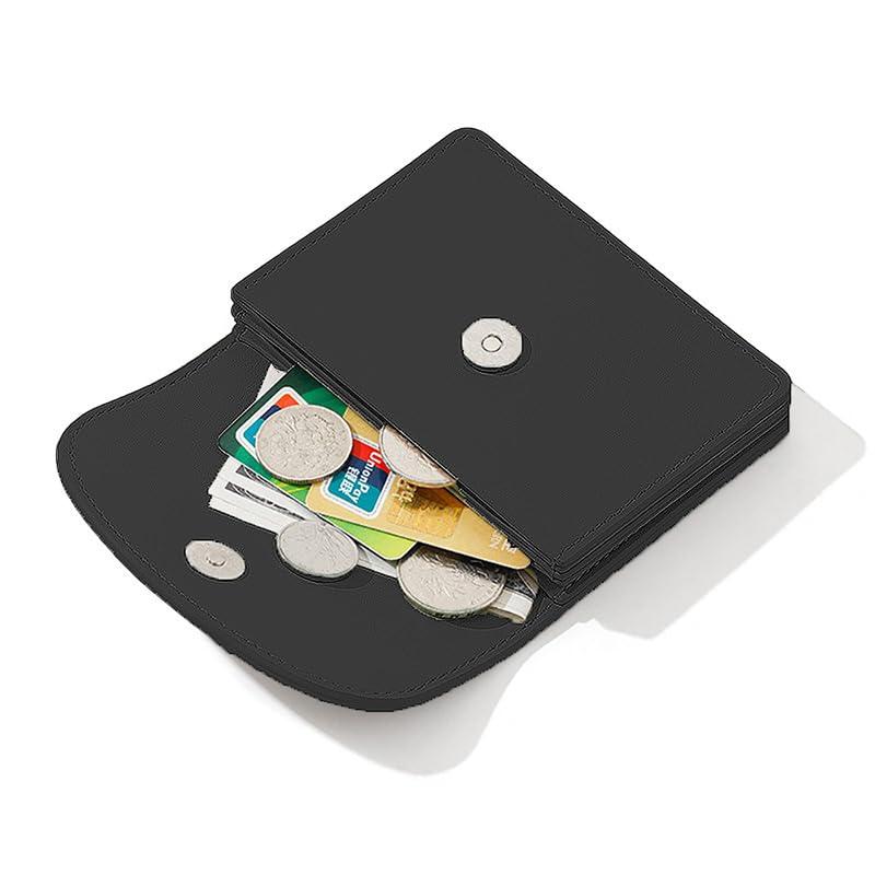 INS Style Minimalist Multifunctional Front Pocket Wallet, Solid Color PU Leather Card Coin Purse, Front Flap Magnetic Closure Women's Credit Card Holder Black4