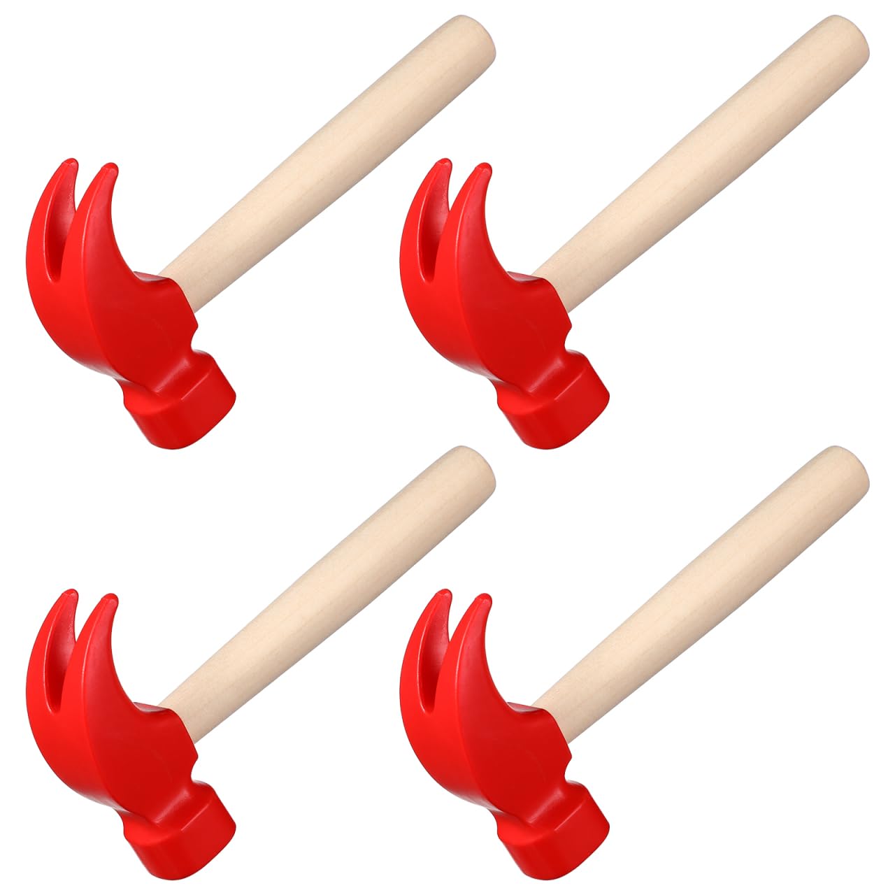 NOLITOY 4Pcs Kids Hammer Toy Set Plastic Wooden Style Mallet Early Learning Play Pretend Construction Tools For Toddlers Boys Fine Motor Skills Hand Eye Coordination Red Accessories Length 6.4 Inches