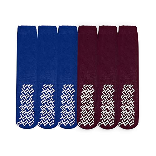 Nobles Assorted Non Skid Socks 6 Pairs Made in USA (3 Royal Blue 3 Maroon)