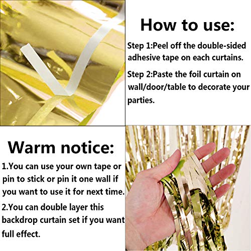 2 Packs 3Ft X 8.3Ft Gold Metallic Tinsel Foil Fringe Curtains Photo Booth Props For Birthday Wedding Engagement Bridal Shower Baby Shower Bachelorette Holiday Celebration Party Decorations #TOP4