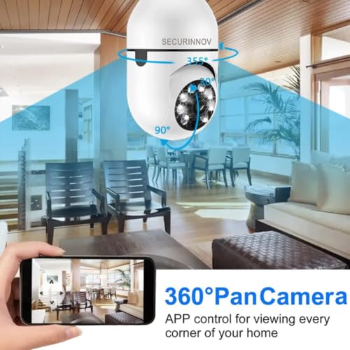 Image of securinnov 3MP WiFi Light Bulb Camera for Home Indoor | 360 View | Color Night Vision | Motion Detection | Two Way Audio | Wireless Home Security Camera with Mobile App V380 Pro (Light Camera)