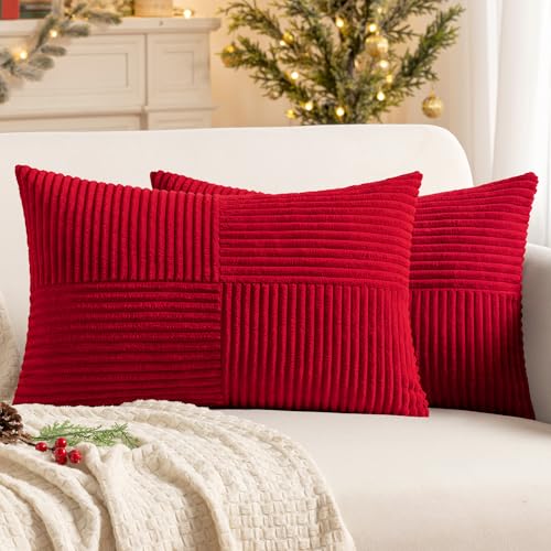 Image of MIULEE Christmas Red Decorative Lumbar Throw Pillow Covers 12x20 in 2 Pack