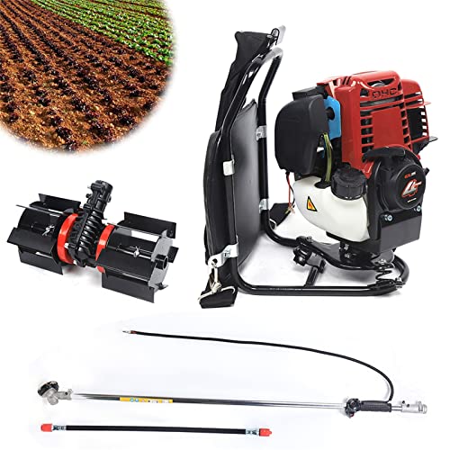 3 in 1 Multi-Function Tiller Cultivator 35.4CC 4 Stroke Backpack Brush Cutter,Gas Powered Hedge Trimmer Air-Cooled Single Cylinder Digging Tool for Garden, Yard and Farm Remove Weeds Soil Cultivation