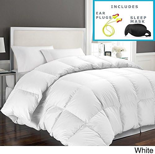 Hotel Grand 1000 Thread Count Egyptian Cotton Full/Queen Down Alternative Comforter with Sleep Mask and Pair of Corded Earplugs, White