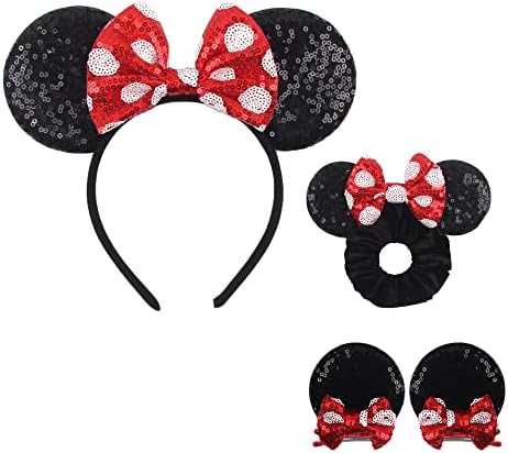 zhezesmila Mini Mouse Ears Headband Classic Polka Dot Pose Red Mouse Ears Clips & Mouse Ears Scrunchies for Women, Girls, Princess Dress Accessories, Decorations, Party, Cosplay for Adults