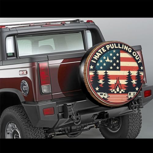 Image of Universal Fit Spare Tire Cover for RV, SUV, and Camper Trailers - Weatherproof Wheel Protector, I Hate Pulling Out Flag Decorative Camper Spare Tire Cover 14 in