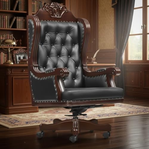 Image of Lakdi The Furniture Director & Executive Chair Luxury High-Back Leatherette Office Chair with Adjustable Height, Fixed Armrests, Wooden Base, Premium Handcrafted Swivel Tilt Chair - 111011290 Black