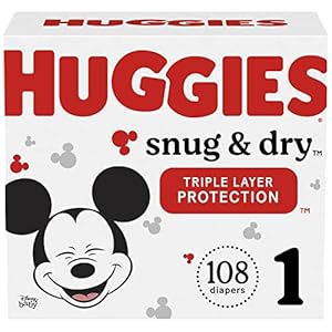 Baby Diapers, Size 1 (8-14 lbs), 108 Ct, Huggies Snug & Dry Newborn Diapers