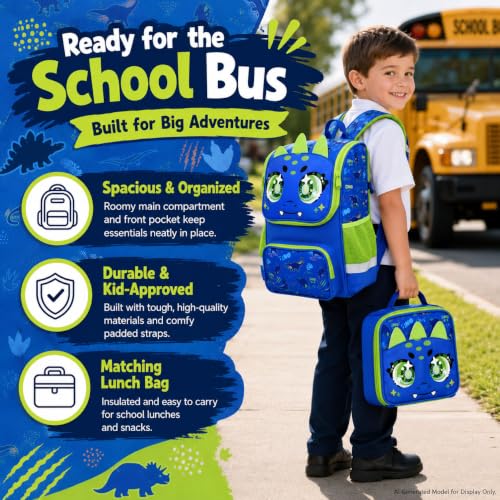 Image of KLFVB 3PCS Backpack for Girls and Boys, 15 inch Unicorn Dinosaur Bookbag with Lunch Box, Kids Preschool School bag