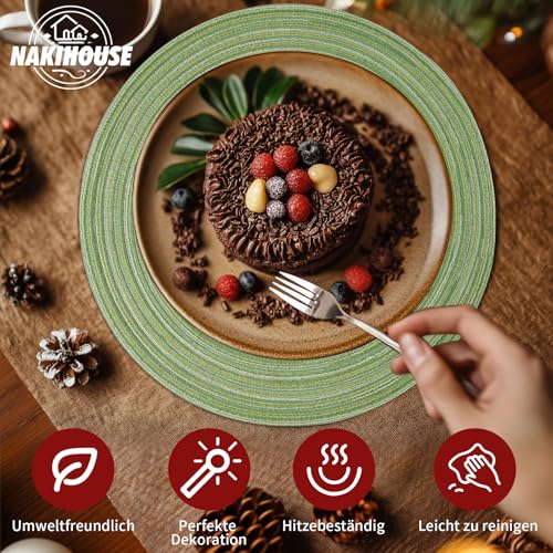 NAKIHOUSE Tischsets Abwaschbar Rund Geflochten Grün Tischset 6er Set – Ansicht 3
