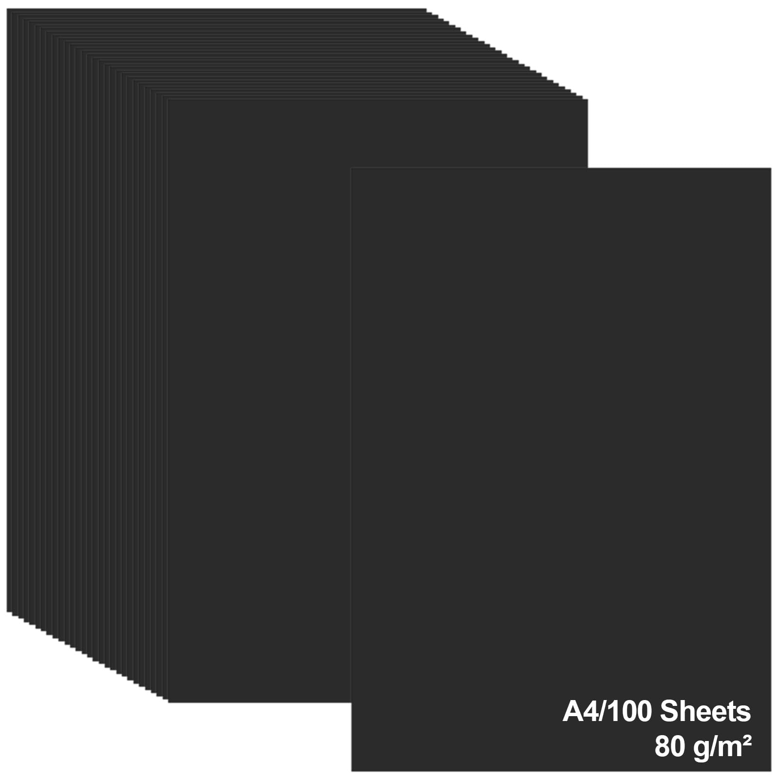 AUAUY A4 Black Card, 100 Sheets 80Gsm Cardstock for Cards Making Printing