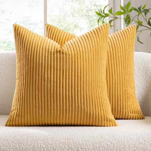 Slozzi 2er Set Kordsamt Kissenbezug Herbstdcko Ingwergelb 40x40...