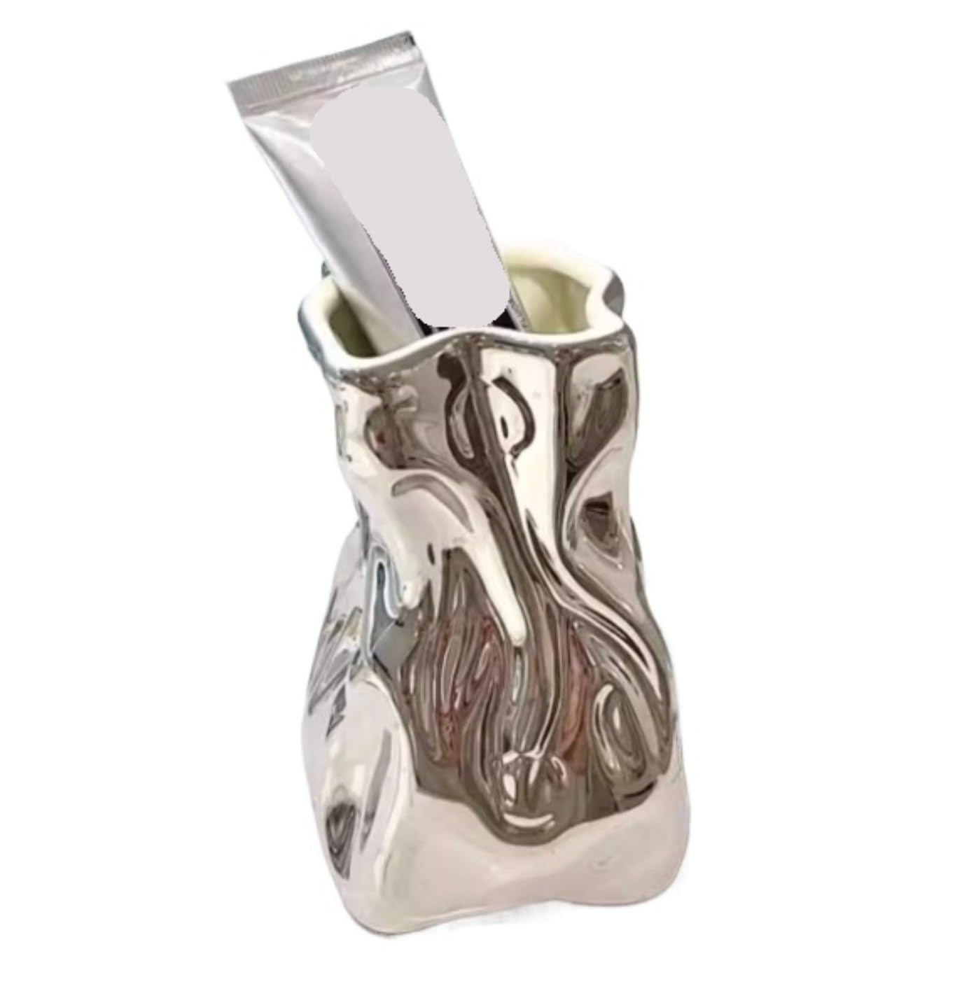 Porta Spazzolino Decorazione, Portaspazzolino In Ceramica, Da Appoggio, Spazzolino Trucco, Organizer Bagno Multifunzione Moderno(Blue,Silver)