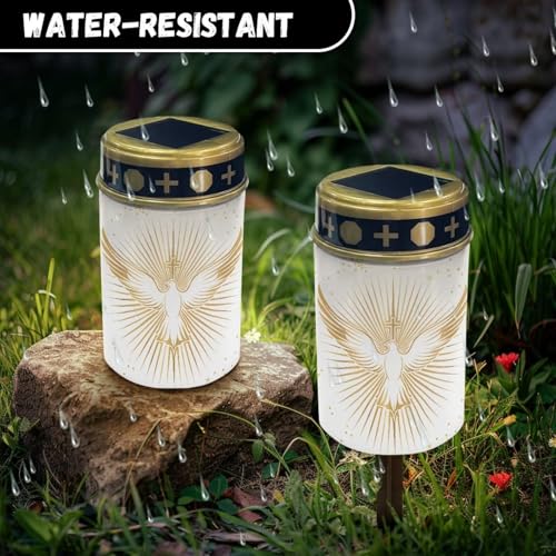Image of Golden Peace Dove Cross Solar Grave Lights for Cemetery Flameless Solar Powered Light for Prayer Waterproof Cemetery Solar Lights for Grave Cemetery Decor Candle Lamp
