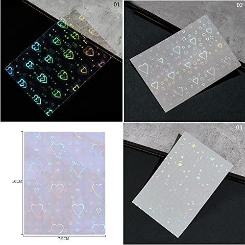 Kakuta 6 Sheets Aurora Heart Nail Art Stickers,3D Self-Adhesive Iridescent Laser Decals Heart Love /Star 3 Patterns Design For Women Girls Diy Manicure Decoration Accessories . #TOP1