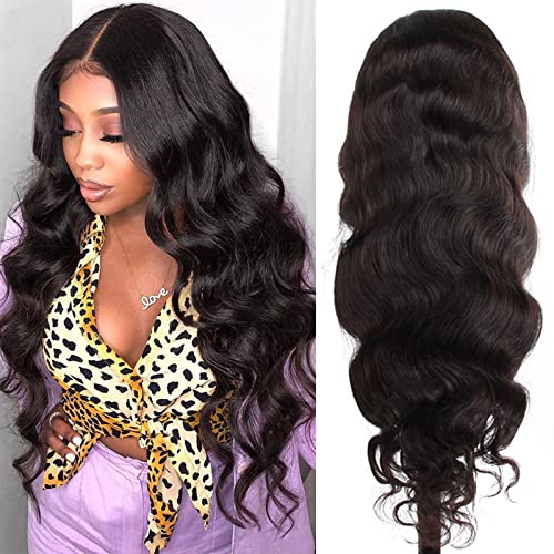 ISEE Lace Front Wigs Human Hair Body Wave 4X4 Lace Closure Wigs For Black Women Human Hair 150% Density 10A Brazilian Virgin Human Hair Wigs Pre Plucked with Baby Hair Natural Black Color (18 Inch)