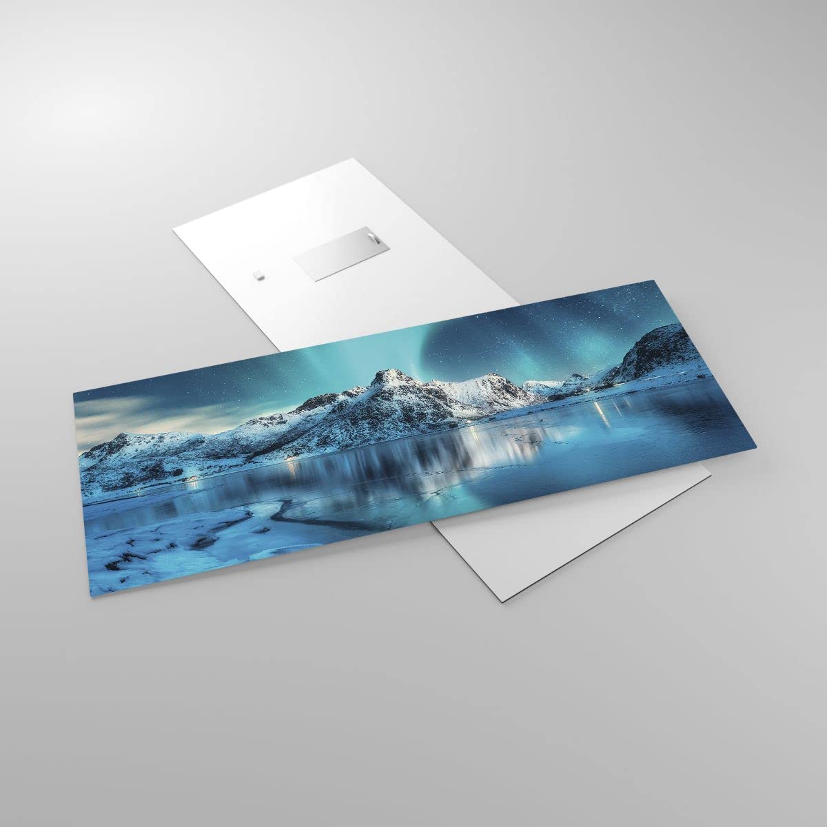 Tableau Sur Verre Moderne 100x40 Cm – Aurores Boréales Pôle Nord, Paysage Panoramique Éblouissant Pour Salon Ou Chambre