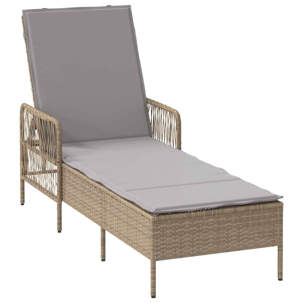 SYDE Leżanka beżowo-jasnoszara 200 x 55 x 92 cm polirattanowa | Regulowane oparcie, powlekana stal, zdejmowana pokrywa, do użytku na zewnątrz