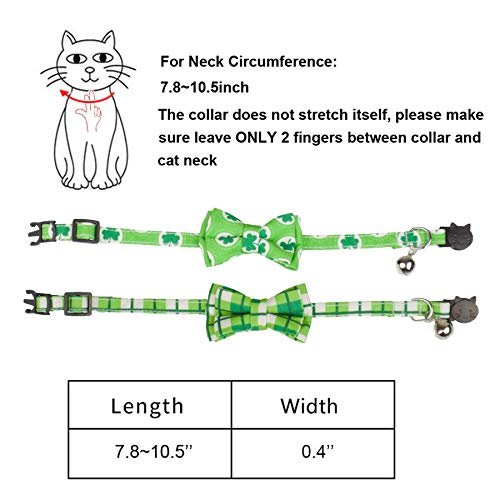 image for PTDECOR St. Patrick's Day Cat Collar Breakaway with Bow Tie and Bell, 