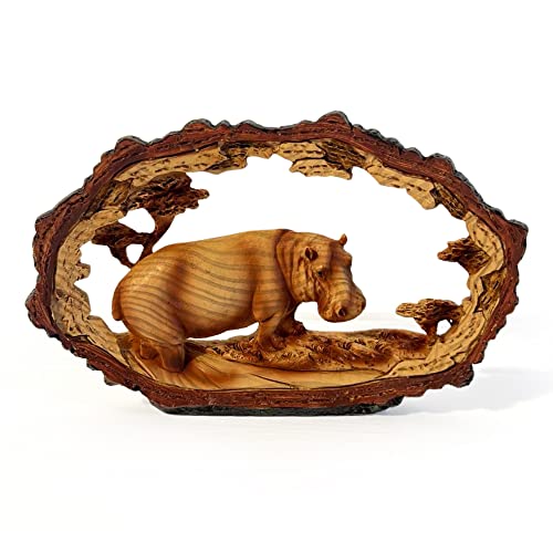 Hippopotame solitaire en résine effet bois | Décoration pour la maison | Accessoires de maison | Cadeau pour amoureux des animaux, cadeau d'anniversaire, d'amitié,...