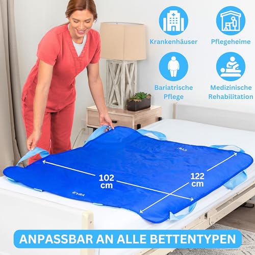 EYRA Patienten-Gleittuch 122×102 cm mit 8 Griffen – Transferlaken & Positionierungshilfe für Pflege, Senioren & Betttransfer – Waschbar, Wiederverwendbar, Belastbar bis 180 kg