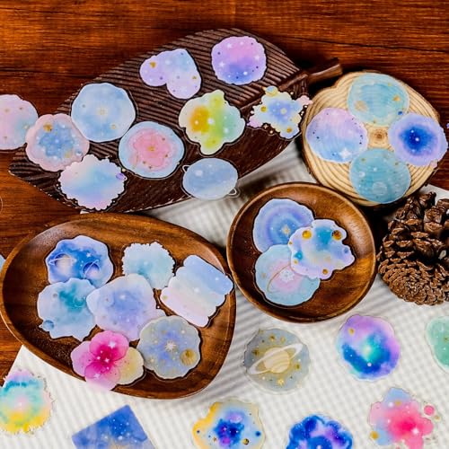 50 Packs Watercolor Starry Sky Stickers Water Bottles Laptop Phone Computer Guitar Skateboard Hydroflasks Cloud Transparent Vinyl Sticker Waterproof Aesthetic Trendy Decals for Kids Teens Girls Adults