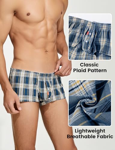 FEOYA Men's Underwear Cotton Low Rise Boxer Shorts Pajamas Shorts Plaid Stripe Printed Comfortable3