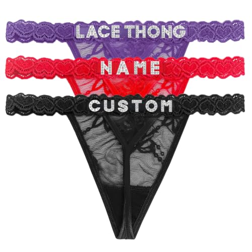 Image of Personalized Rhinestone Letter Thong for Women, Custom Name G-String Panties Gifts for Her