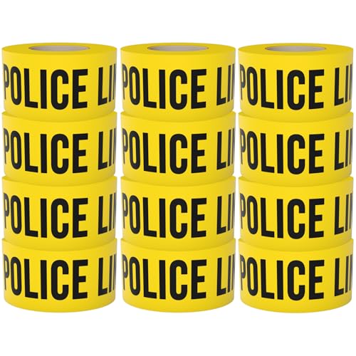 Police Line Do Not Cross Tape 12 Pack 3 inch X 1000 feet • Bright Yellow with a Bold Black Print • 3 in. Wide for Maximum Readability • Tear Resistant