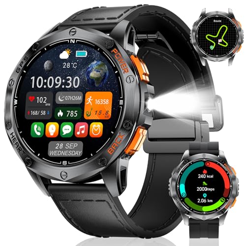 LIGE GPS Reloj Inteligente Hombre, Llamadas Bluetooth, Linterna L...