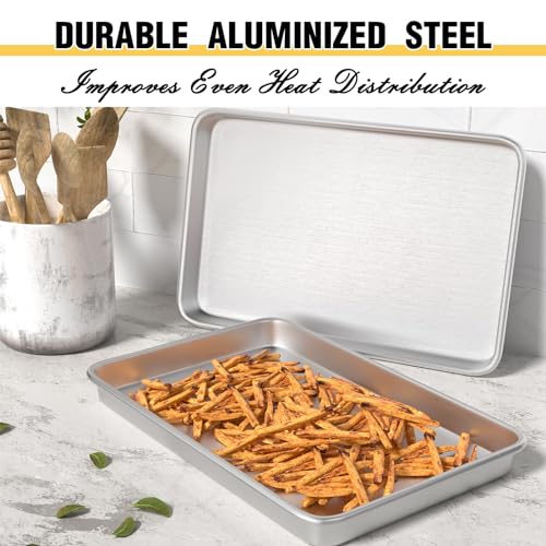Image of Commercial Quality Baking Sheet Pan Set, Natural Aluminum Cookie Sheet, Umite Chef Warp Resistant Baker's Half Sheet Pan, Large Thick Cookie Tray Pans for Baking, Roasting(6 Pack, 18X13In)