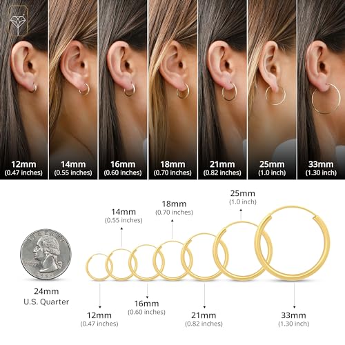 Solid 14k Gold Hoop Earrings for Women | 1.5mm Tube Yellow Gold Hoop Earrings 14k Real Gold | Flex Continuous Hoop Gold Earrings4